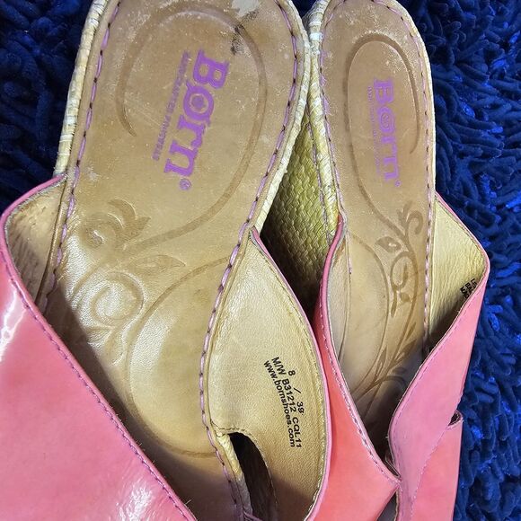 Womens Born Coral Pink Cork Wedge Sandals Size 8 Barbie Core Preppy Classic O090 - Picture 1 of 6